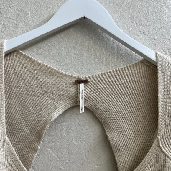 Free People Cream Open Back Puff Sleeve Ribbed Sweater - Picture 8 of 9